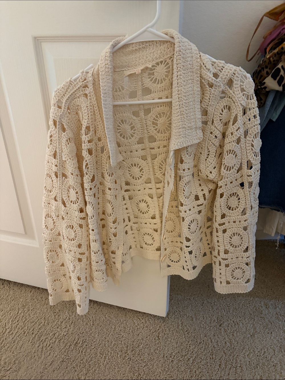 Solitaire Crochet Openwork Cardigan in Cream
